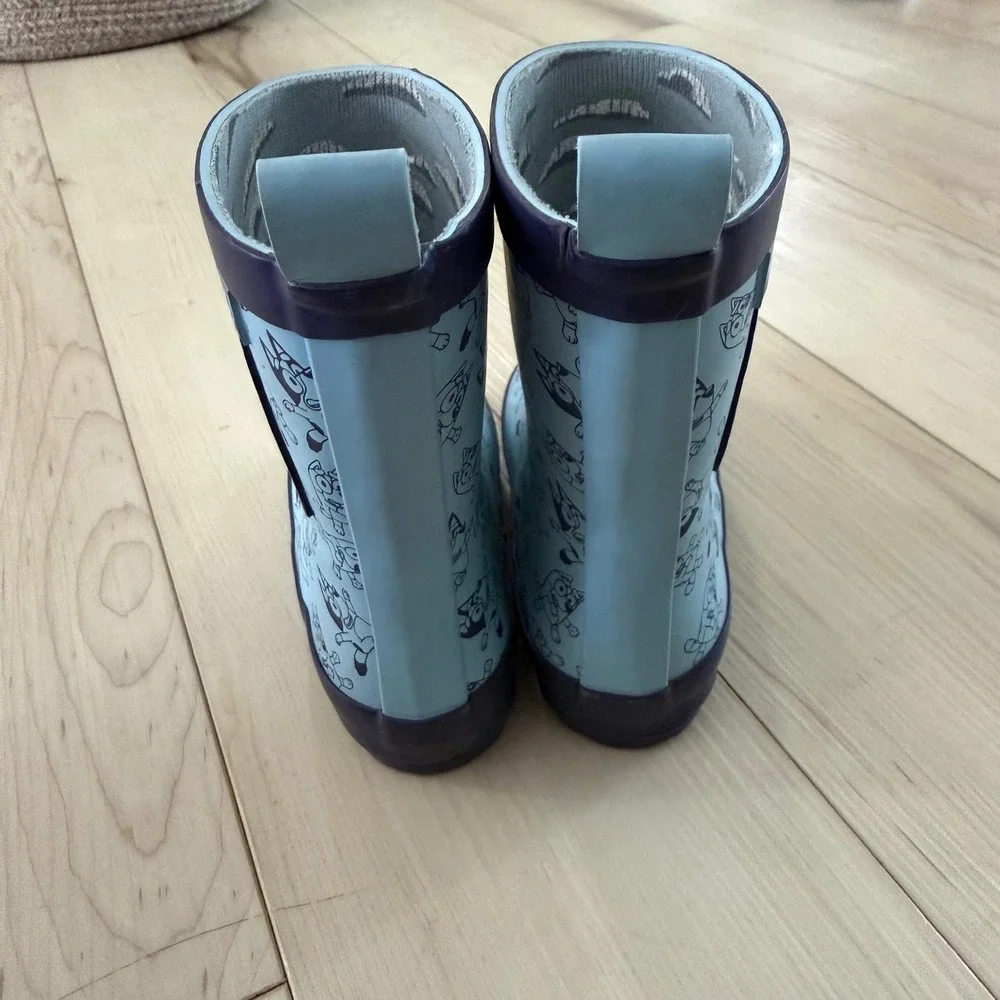 Bluey Toddler Kids Rain Boots Blue Navy Heeler Family Rubber Puddle Boots SZ 6C